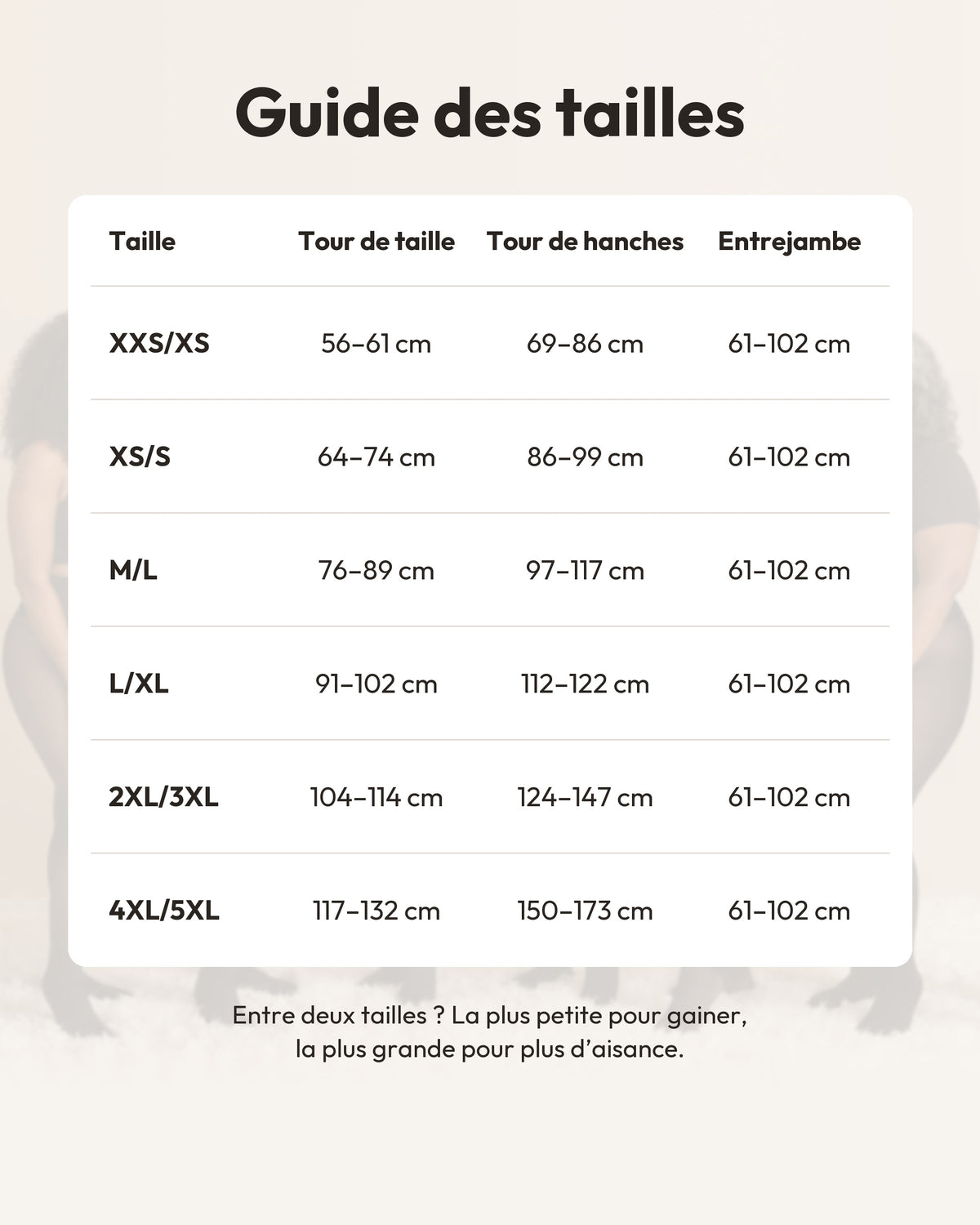 Guide des tailles du collant polaire