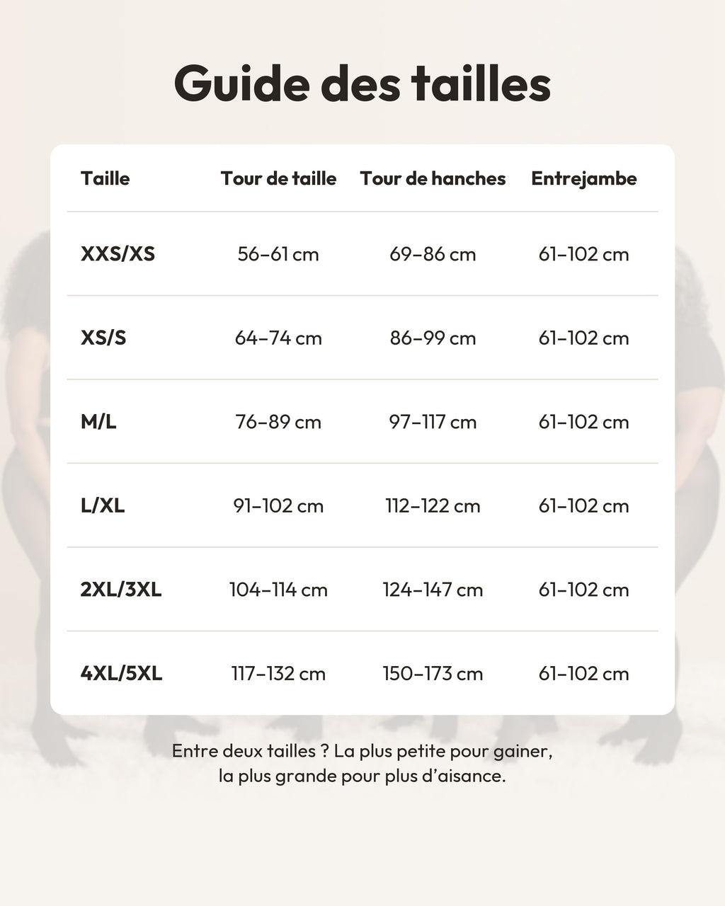 Guide des tailles du collant polaire